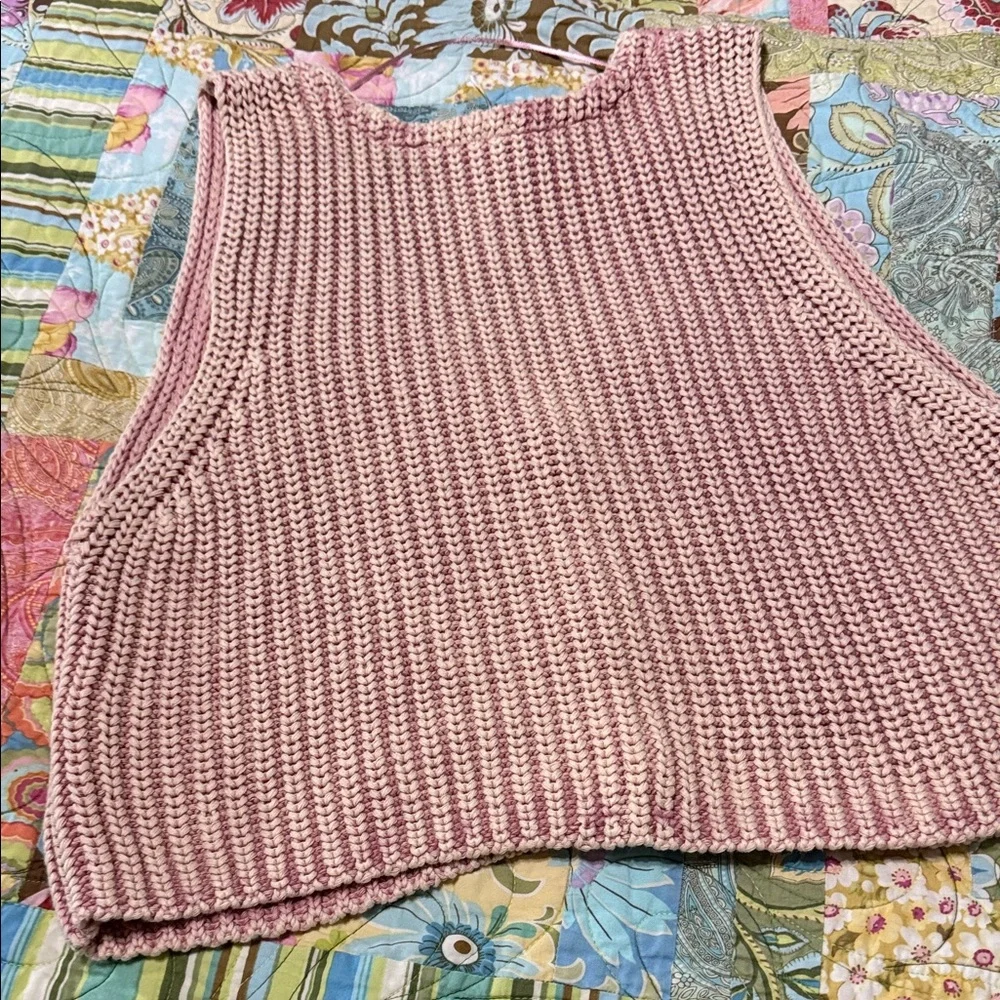 Free People Pink Knit Button-Up Sweater Vest. - Picture 2 of 5